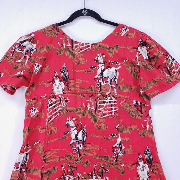 Women's Red Western Fit and Flare Horseback Riding Hunting Print Design Dress - Picture 4 of 11